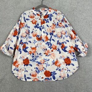 Talbots Floral Popover Blouse Womens Size 2X Cottagecore Preppy Classic